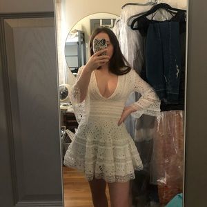 NWT aqua white bell sleeve eyelet mini dress xs